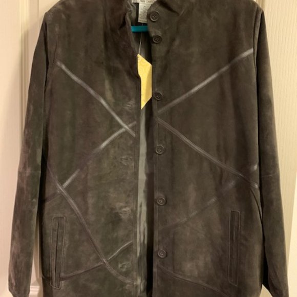 Linea by Louis Dell'Olio Size M Brown Lather and Suede jacket Zip Long Sleeve - Picture 2 of 8